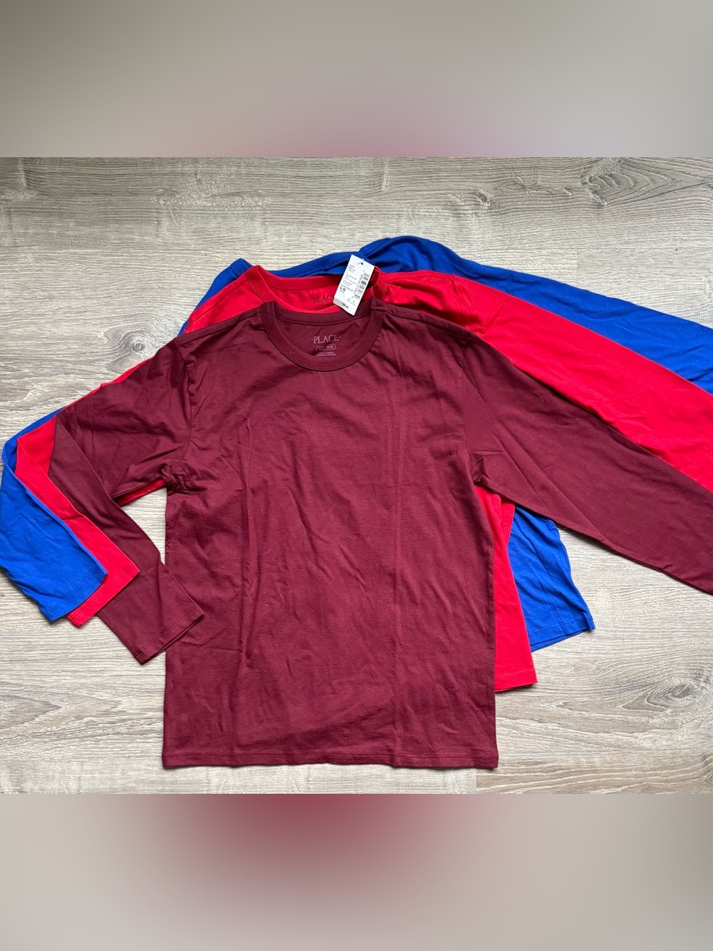 The Children's Place Boys’ M(10/12) Long Sleeve Tees Burgundy, Red & Blue NWT